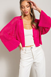 Women's Cropped Eyelet Knit Cardigan