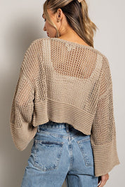 Women's Cropped Eyelet Knit Cardigan