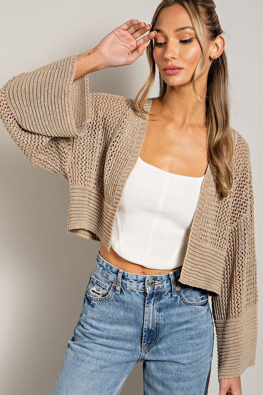 Women's Cropped Eyelet Knit Cardigan