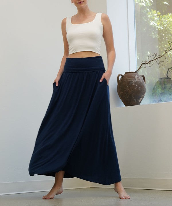 Women's Flared Bamboo Maxi Skirt with Pockets