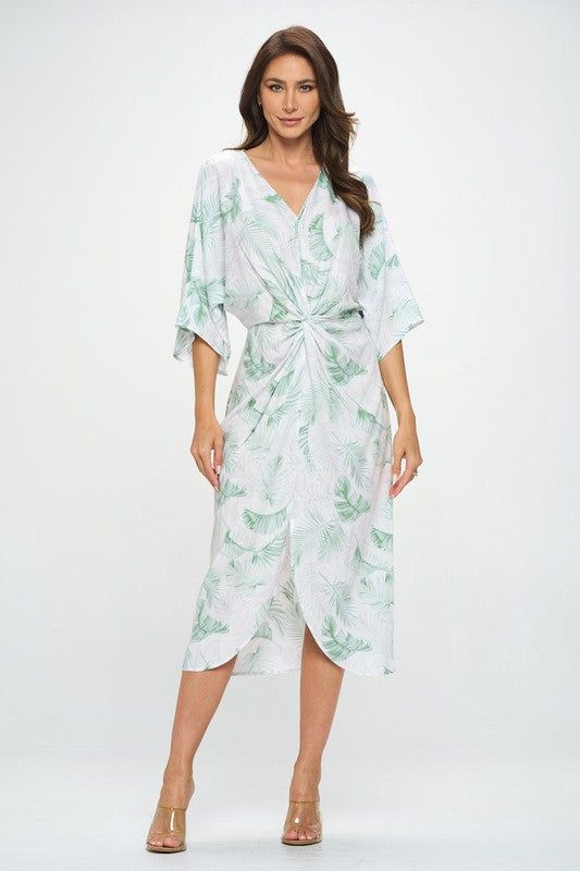 Women's Casual Tropical Leaf Print Kimono Dress