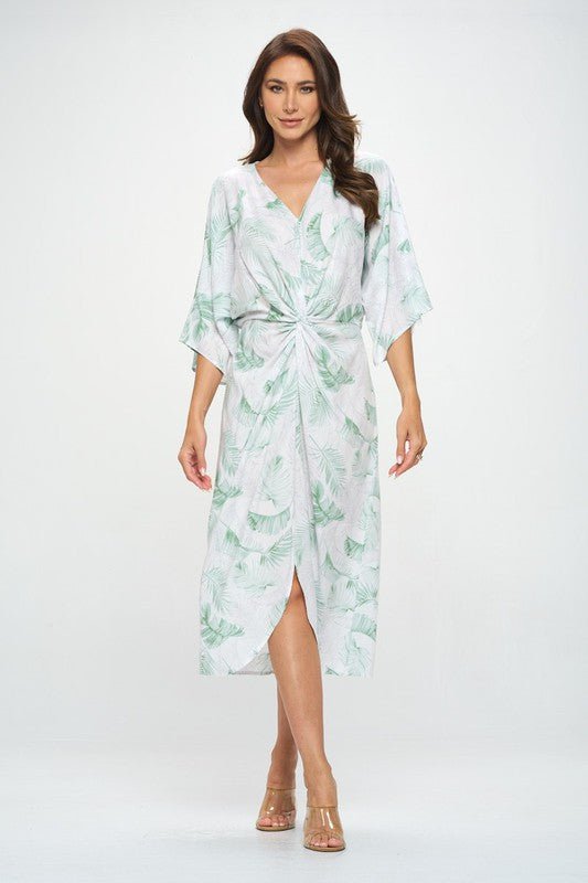 Women's Casual Tropical Leaf Print Kimono Dress