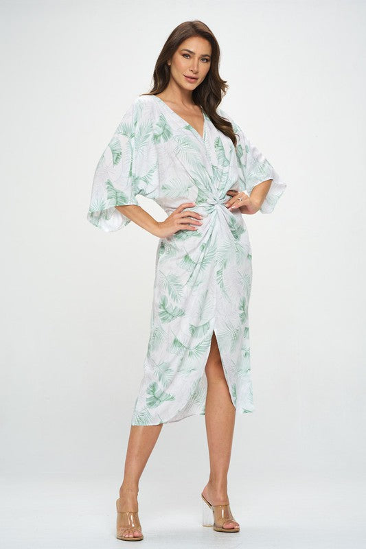 Women's Casual Tropical Leaf Print Kimono Dress