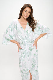 Women's Casual Tropical Leaf Print Kimono Dress