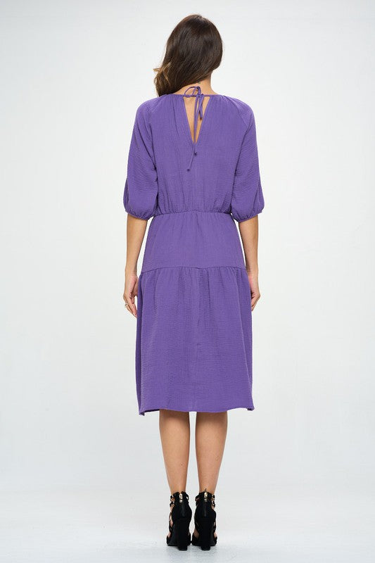 Women's Casual A-Line 3/4 Sleeve Cotton Midi Dress