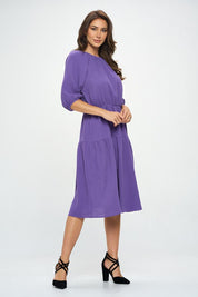 Women's Casual A-Line 3/4 Sleeve Cotton Midi Dress