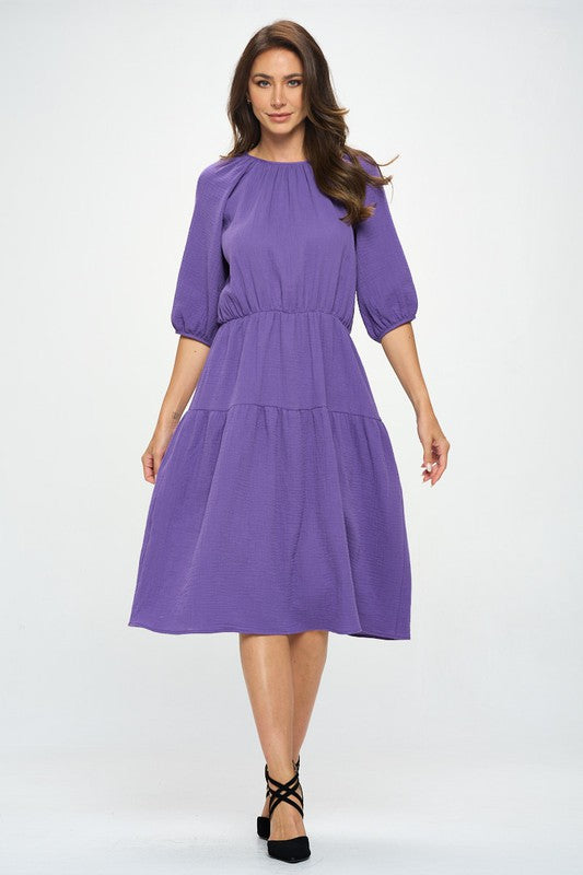 Women's Casual A-Line 3/4 Sleeve Cotton Midi Dress