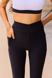 Crossover  Black Pocket Full Length Leggings R4