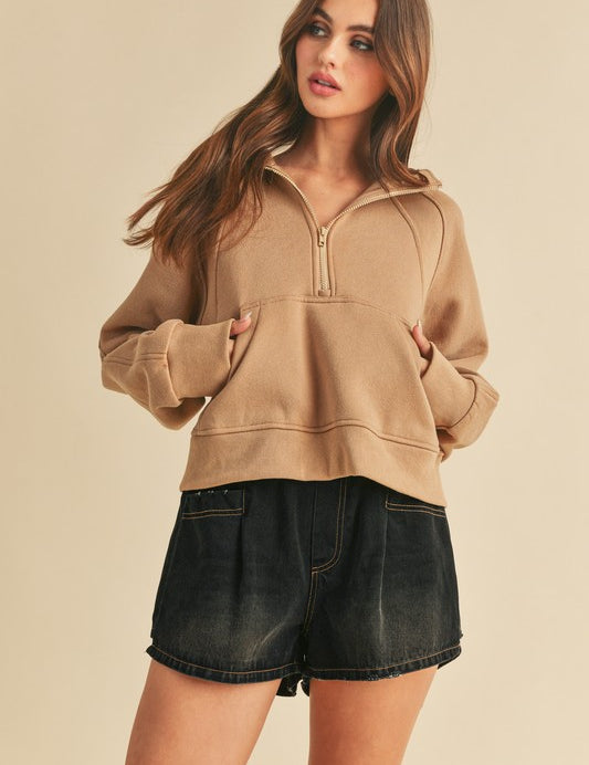 Women's Oversized Half-Zip Fleece Hoodie