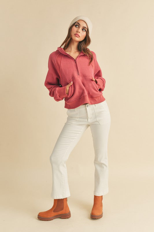 Women's Oversized Half-Zip Fleece Hoodie