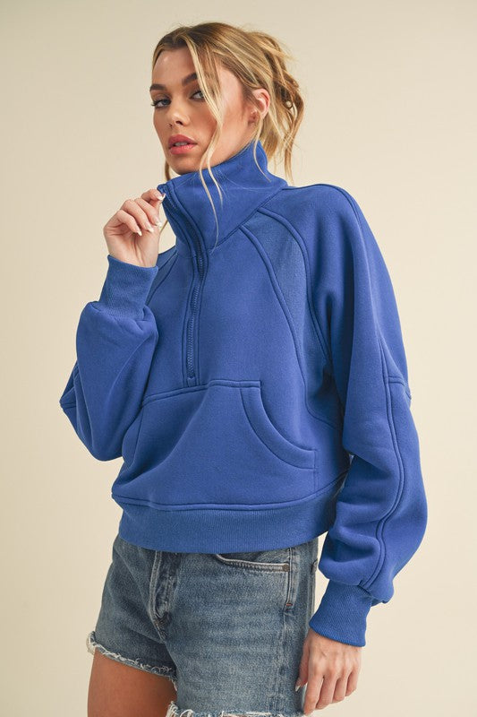 Women's Oversized Half-Zip Fleece Hoodie