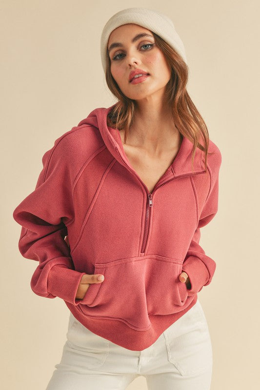 Women's Oversized Half-Zip Fleece Hoodie