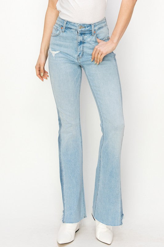 Women's High Rise Boot Cut Jeans with Color Block Detail