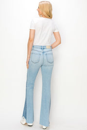 Women's High Rise Boot Cut Jeans with Color Block Detail