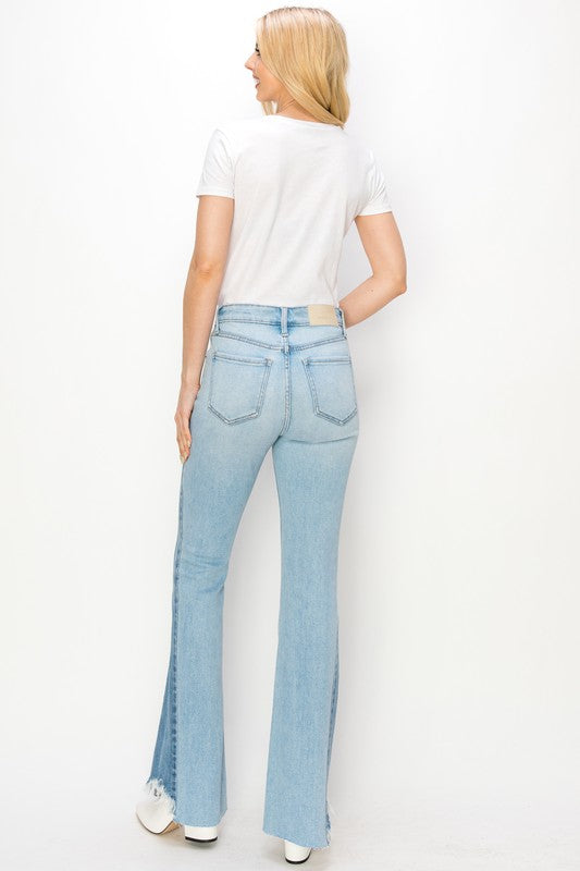 Women's High Rise Boot Cut Jeans with Color Block Detail