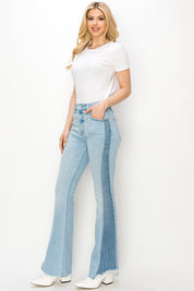 Women's High Rise Boot Cut Jeans with Color Block Detail