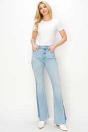 Women's High Rise Boot Cut Jeans with Color Block Detail