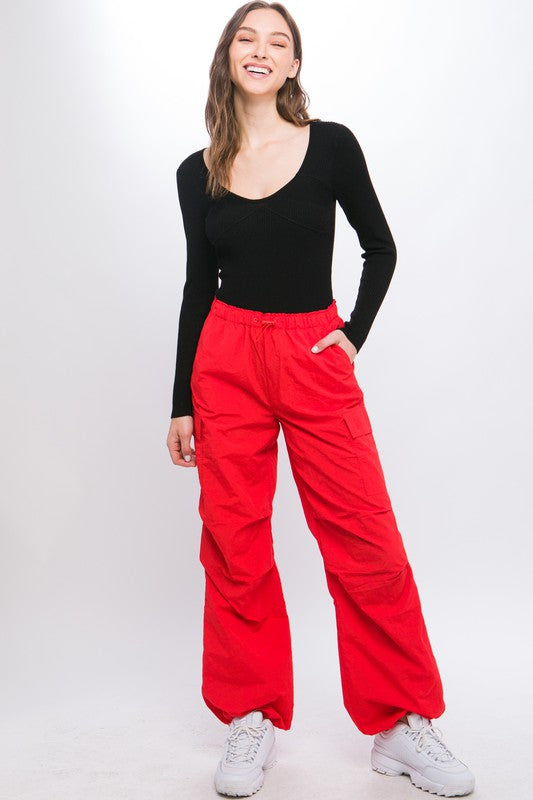 Women's Loose Fit Cargo Pants with Adjustable Waist