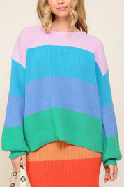 Women's Oversized Rainbow Stripe Chunky Knit Pullover