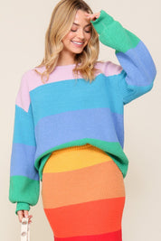 Women's Oversized Rainbow Stripe Chunky Knit Pullover