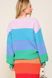 Women's Oversized Rainbow Stripe Chunky Knit Pullover