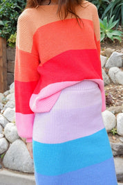 Women's Oversized Rainbow Stripe Chunky Knit Pullover