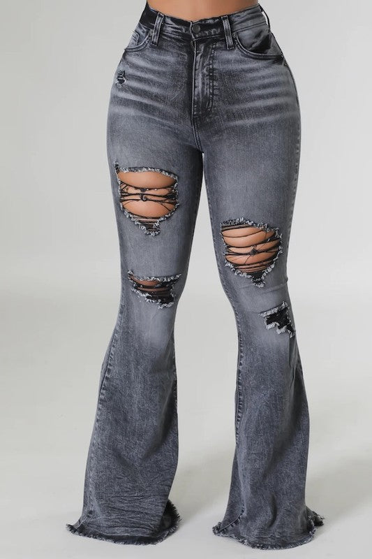 Women's Frayed Hem Bell Bottom Jeans