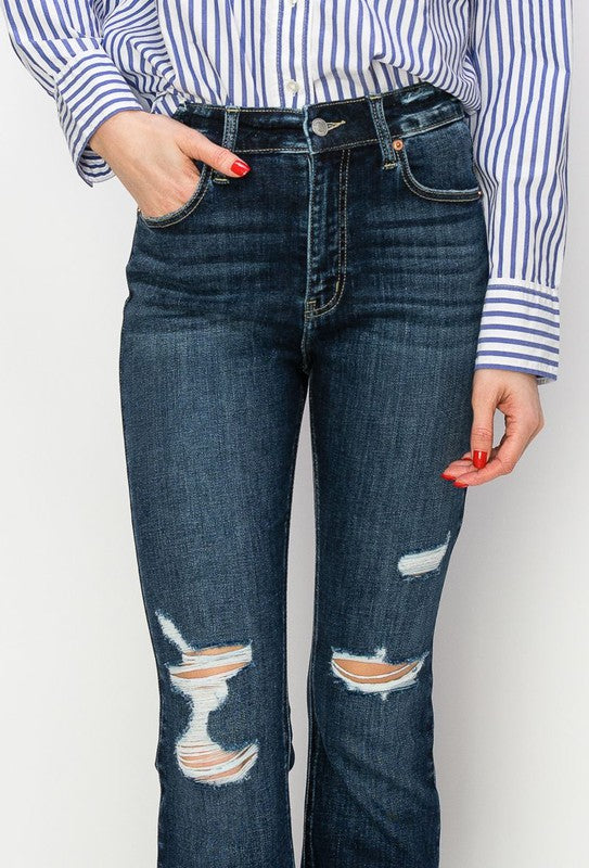 Women's High Rise Distressed Bootcut Jeans