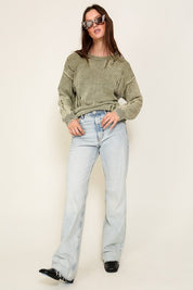 Women's Relaxed Fit Mineral Wash Distressed Sweater