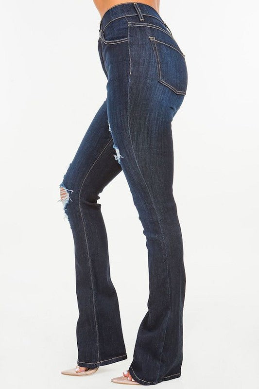 Women's High Rise Boot Cut Jeans with Ripped Detail