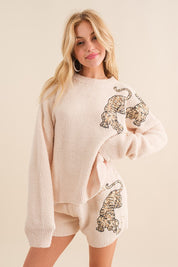 Women's Cozy Relaxed Fit Knitted Tiger Star Lounge Set