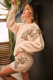 Women's Cozy Relaxed Fit Knitted Tiger Star Lounge Set