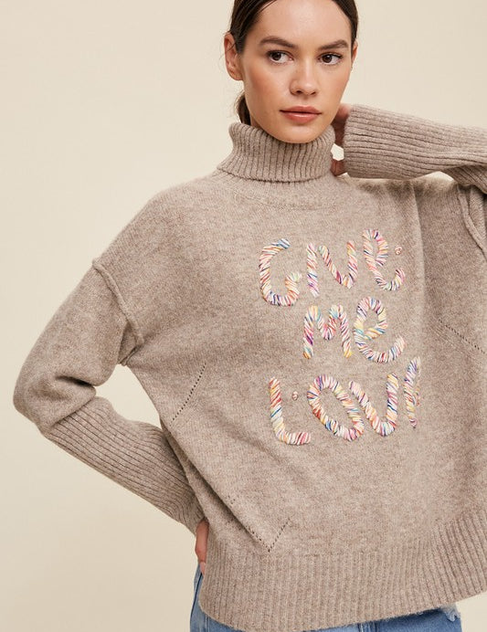 Give Me Love Stitched Mock Neck Sweater