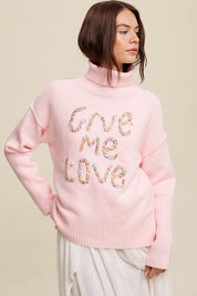 Give Me Love Stitched Mock Neck Sweater