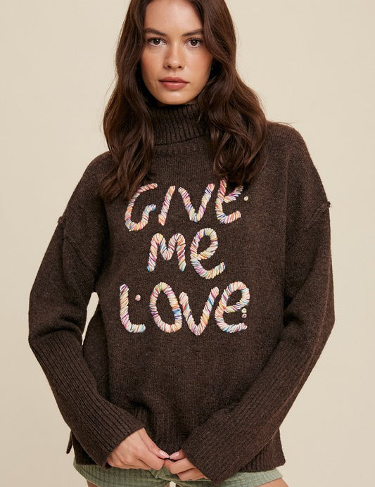 Give Me Love Stitched Mock Neck Sweater