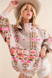 Women's Oversized Aztec Western Pullover Sweater