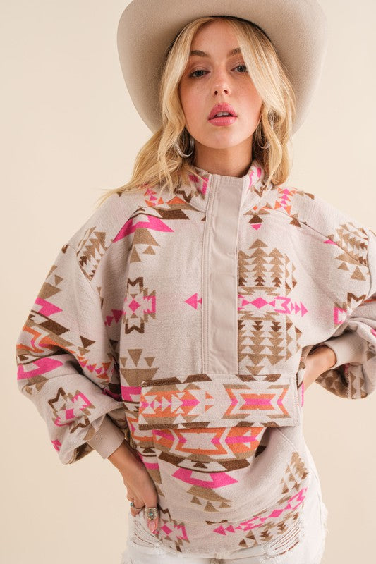 Women's Oversized Aztec Western Pullover Sweater