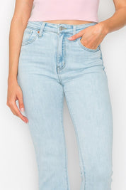 Plus Size High Rise Boot Cut Jeans with Frayed Hem