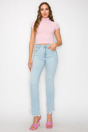 Plus Size High Rise Boot Cut Jeans with Frayed Hem