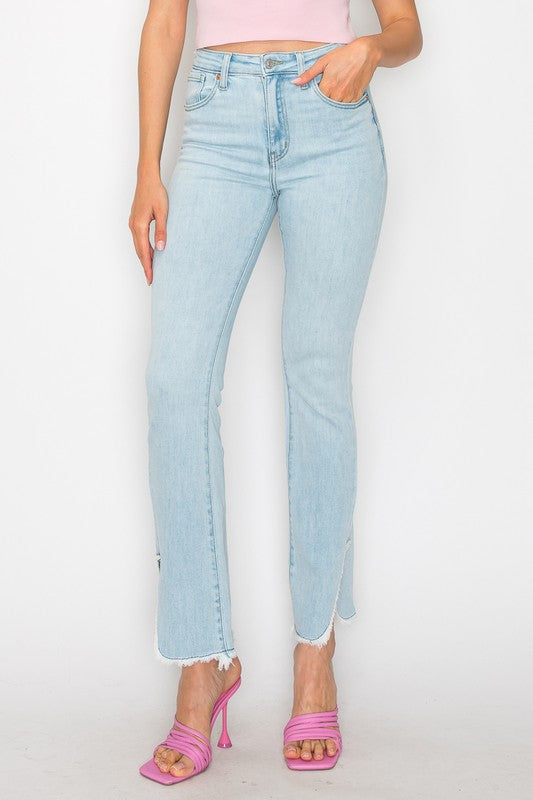 Plus Size High Rise Boot Cut Jeans with Frayed Hem