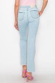 Plus Size High Rise Boot Cut Jeans with Frayed Hem