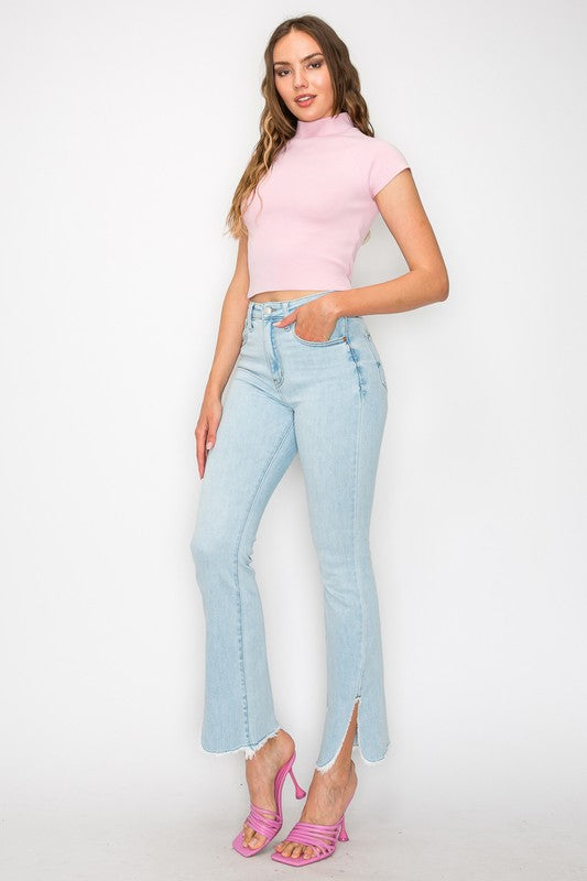 Plus Size High Rise Boot Cut Jeans with Frayed Hem