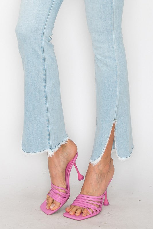 Plus Size High Rise Boot Cut Jeans with Frayed Hem