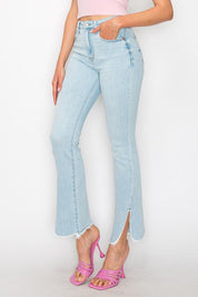 Plus Size High Rise Boot Cut Jeans with Frayed Hem