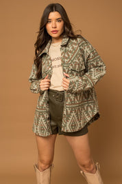 3D Pocket Aztec Print Shacket