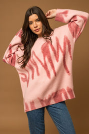 Women's Relaxed Fit Long Sleeve Spray Print Sweater