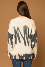 Women's Relaxed Fit Long Sleeve Spray Print Sweater