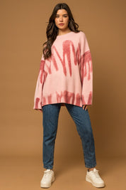 Women's Relaxed Fit Long Sleeve Spray Print Sweater