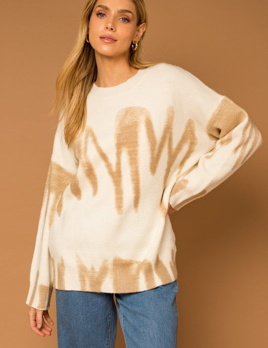 Women's Relaxed Fit Long Sleeve Spray Print Sweater