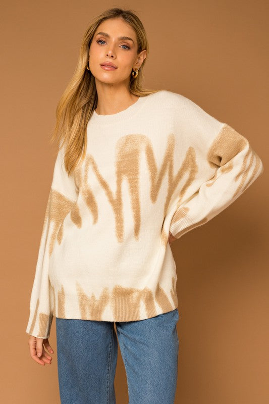 Women's Relaxed Fit Long Sleeve Spray Print Sweater